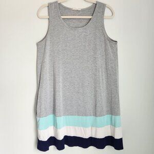 Twenty Second L Gray Color Block Rayon T-Shirt Sleeveless Mini Dress W/ Pockets